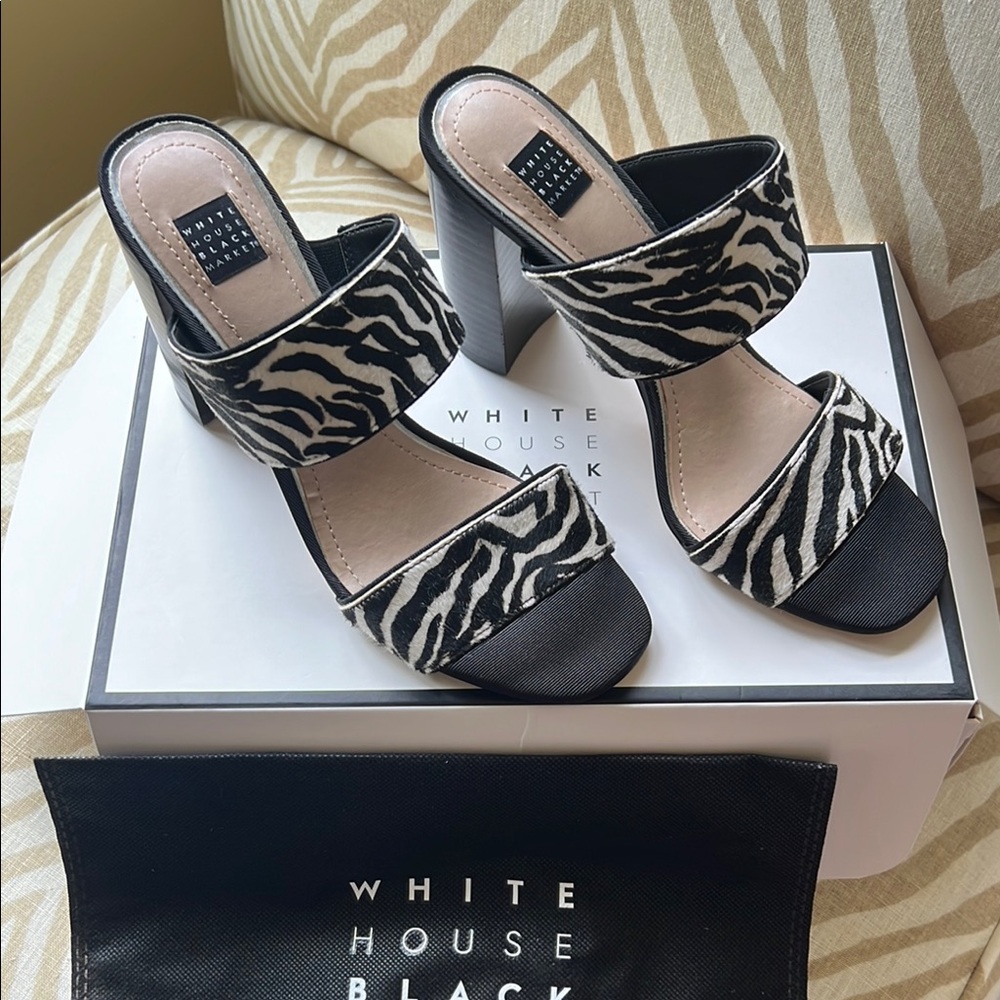 White House Black Market Black and White Heeled Mules